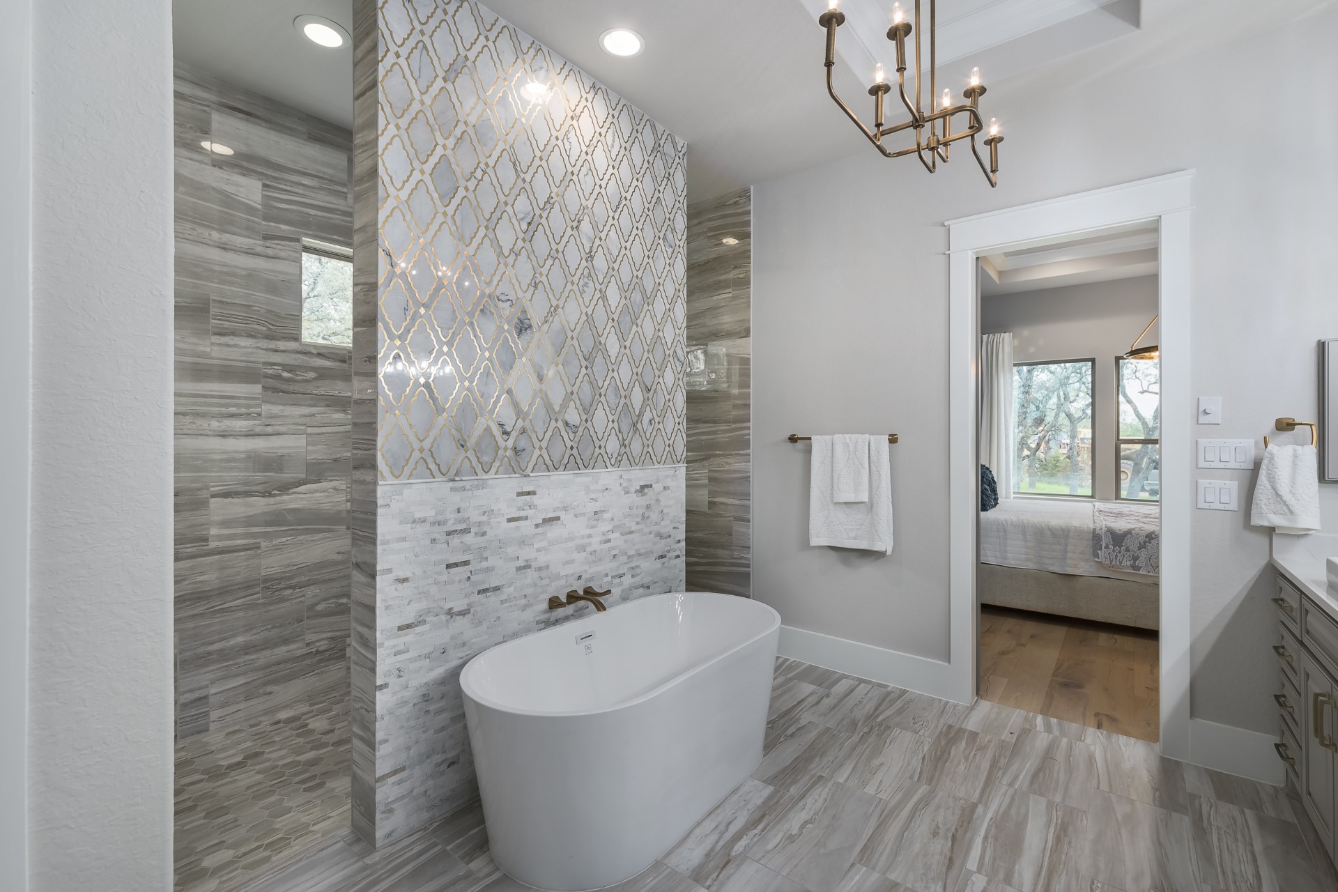 A side view of the bathroom area within the Belle Oaks custom floor plan from JLP Builders