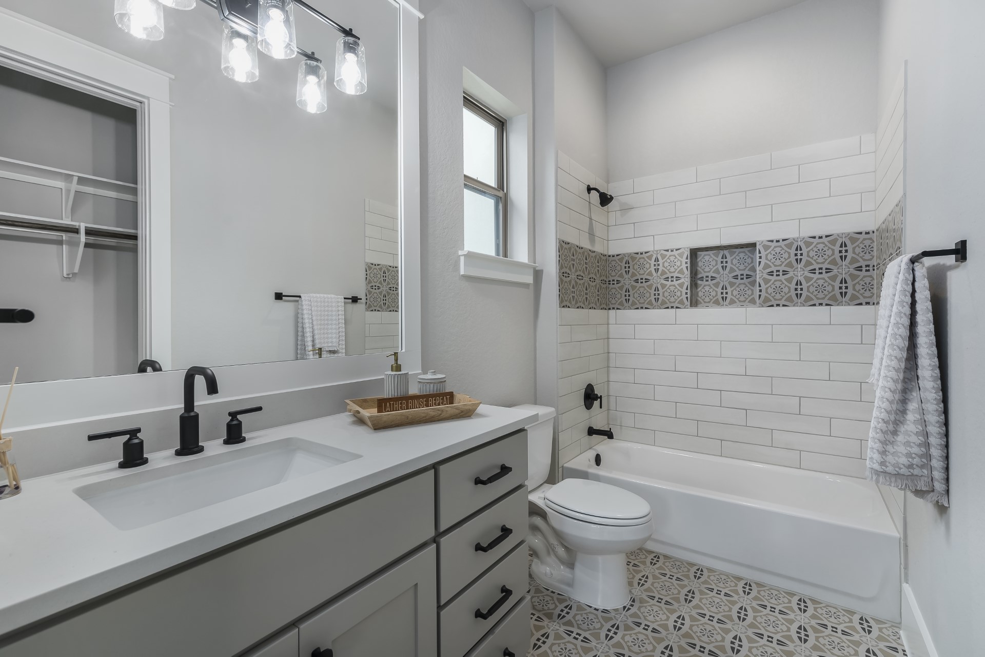 A side view of the bathroom within the Belle Oaks custom floor plan from JLP Builders