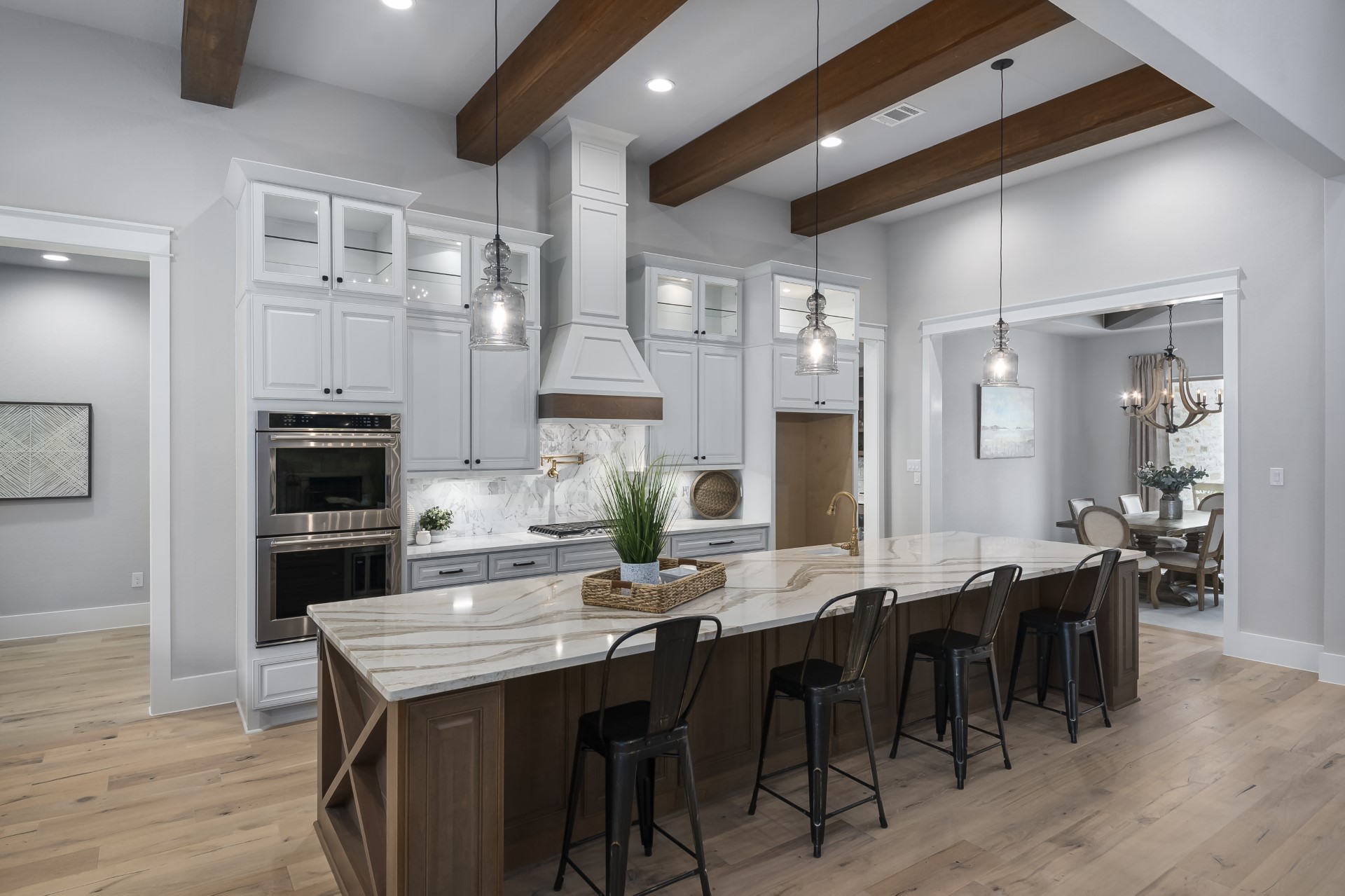 A side view of the whole kitchen area within the Belle Oaks custom floor plan from JLP Builders