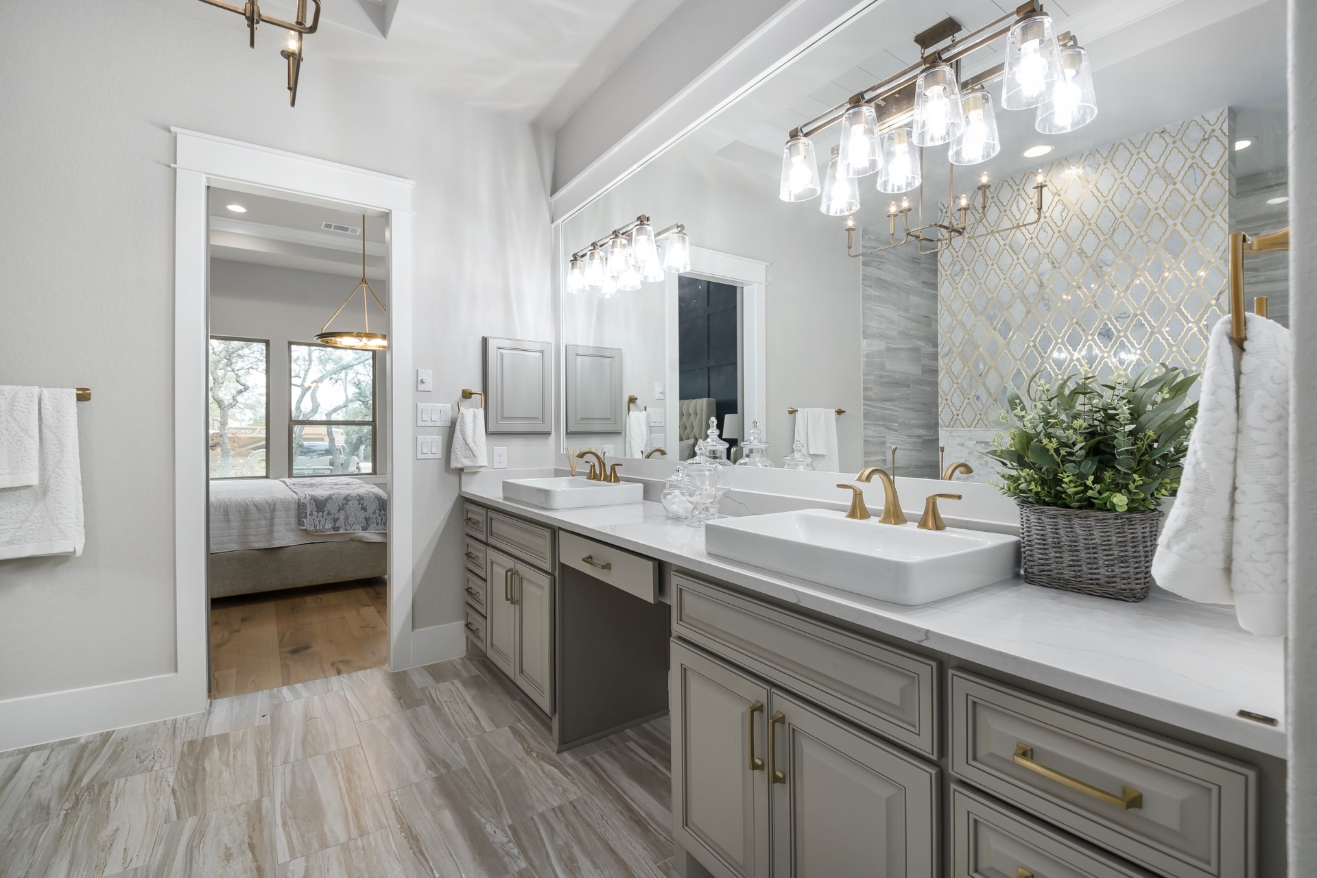 A side view of the master bathroom within the Belle Oaks custom floor plan from JLP Builders